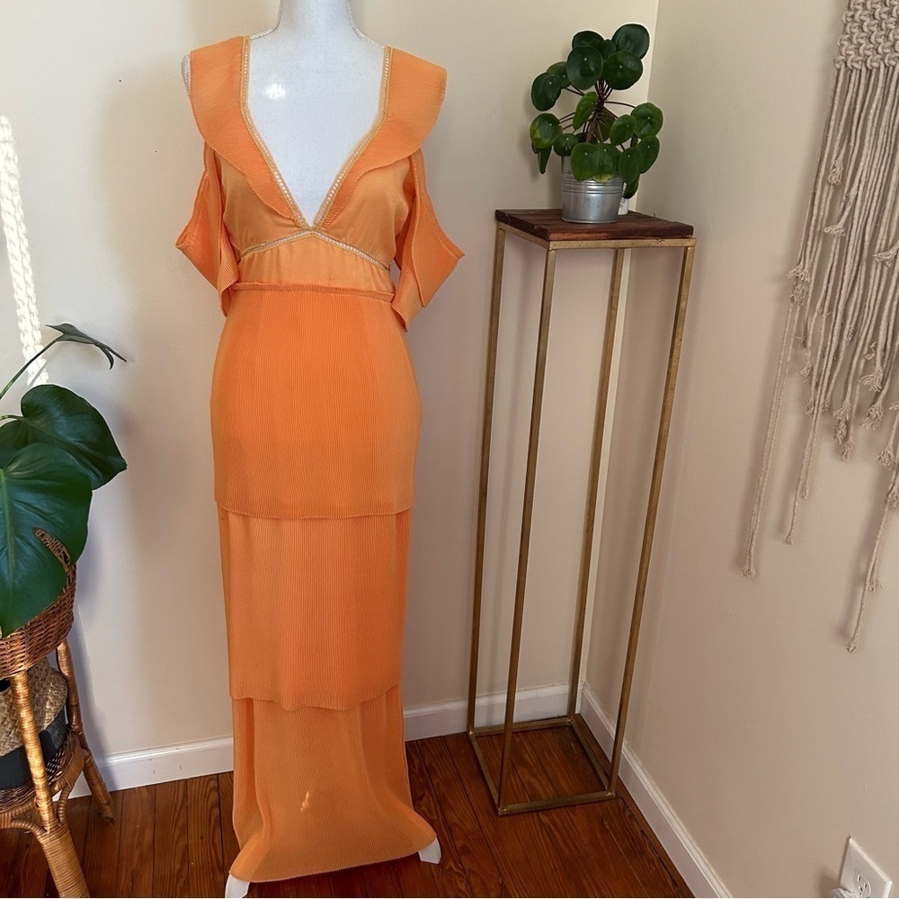 Saylor Nell Pleated Tiered Maxi Dress In Tangerine Sz S View 2